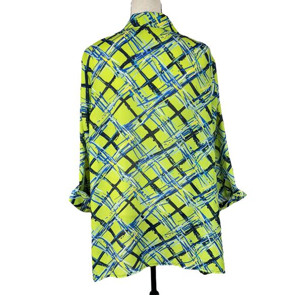 Maggie Barnes 1X (18/20) Top Button-Up V-Neck Lightweight Semi-Sheer 3/4 Sleeves - Picture 5 of 8